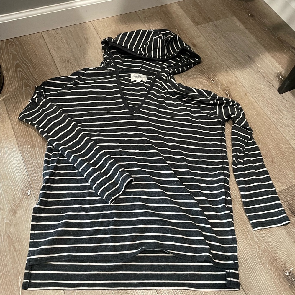 AE Striped Charcoal and White Hoodie